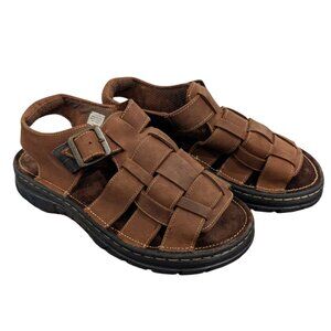 VINTAGE Leather FIsherman Sandals 9 Men's Ivy Crew Suede Insole Chunky Lug Shoe